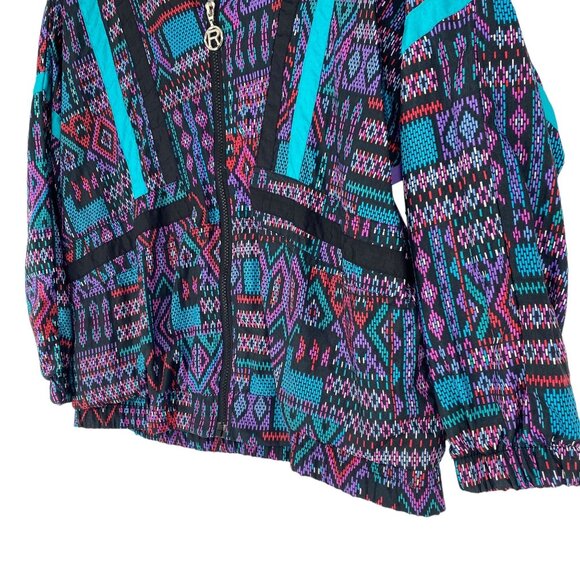 Vtg Rafael Wind Breaker Jacket FullZip Dopamine Colorful Aztec Southwest 90s XS - Picture 5 of 11
